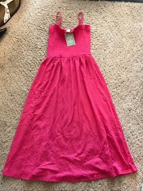 H&M Hot Pink Smocked Midi Sundress